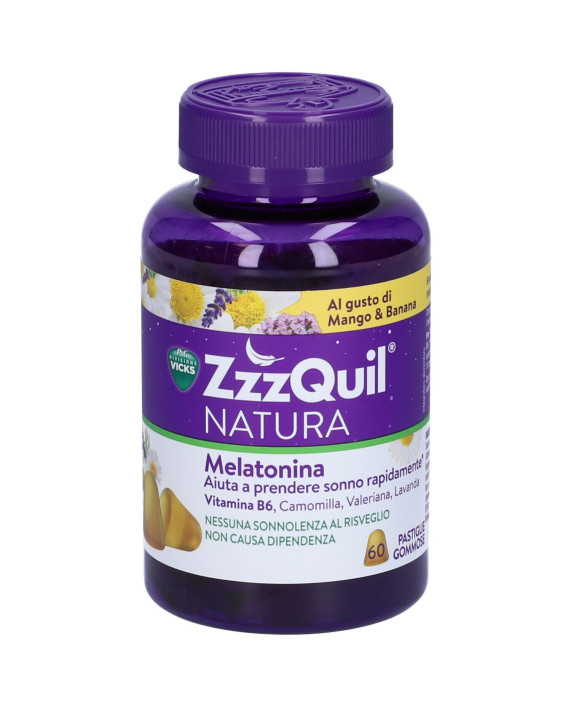 ZzzQuil Natura Melatonina Integratore per Dormire Gusto Mango e Banana 60 pastiglie gommose - P&G